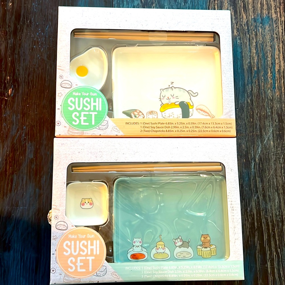 Make your own sushi, set bundle of 2 Cat plates, NIB